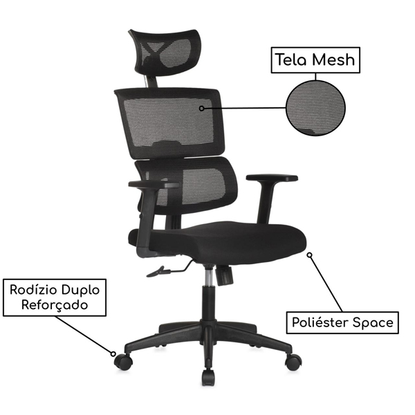 Cadeira Presidente TELA TOKYO  Cor Preto  PMD  30052